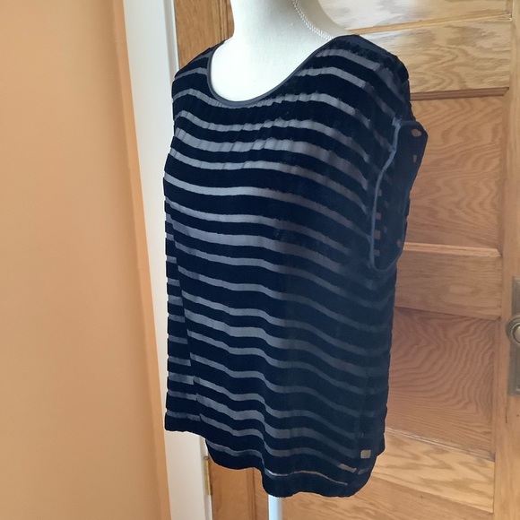 EILEEN FISHER Black Silk Velvet Burnout Cap Sleeve Top Size S - Picture 3 of 10